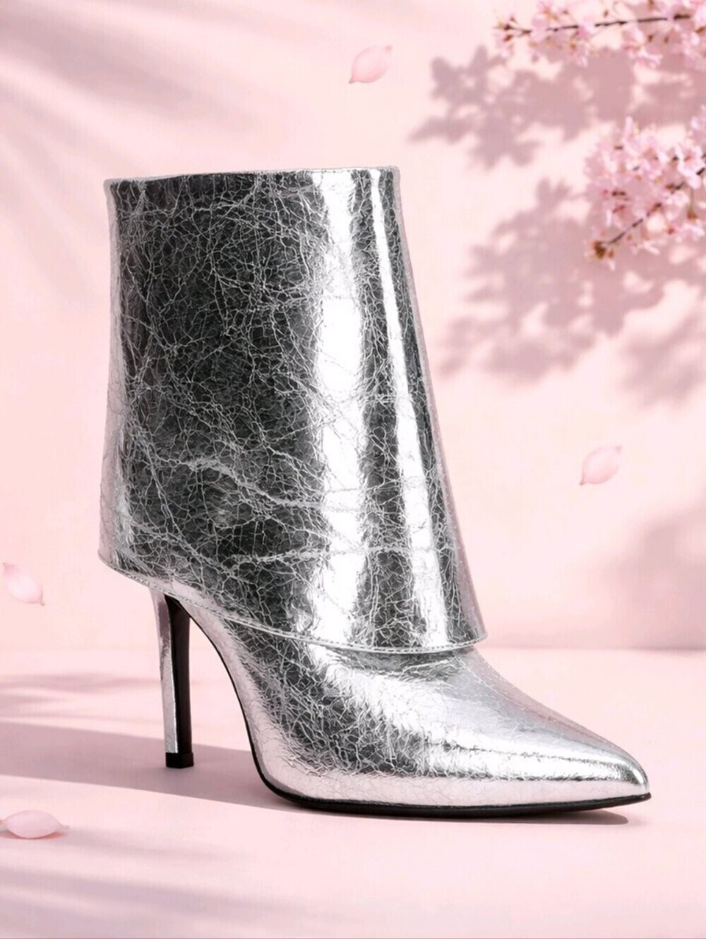 INC Silver Metallic Pointed-Toe Stiletto Ankle Boots NEW-WOB